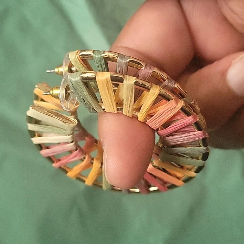 Multicolor Woven Hoop Earrings - Picture 6 of 6